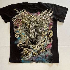 Last Hold Y2K style Tshirt Mens Size Large Black Graphic Eagle Gold Grunge Goth